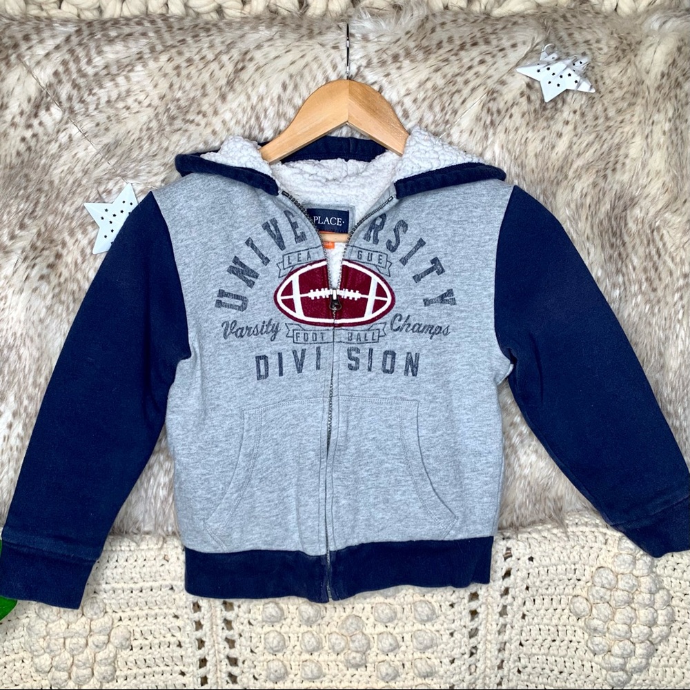 The Children’s Place Shearling Lined Football Printed Zip Up Hoodie